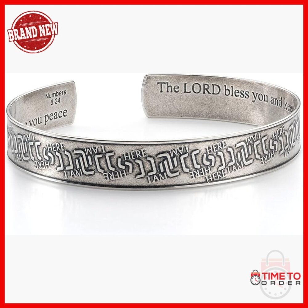 Silver Plated Adjustable Cuff Bracelet, Biblical Hebrew Engraving, Unisex Fit